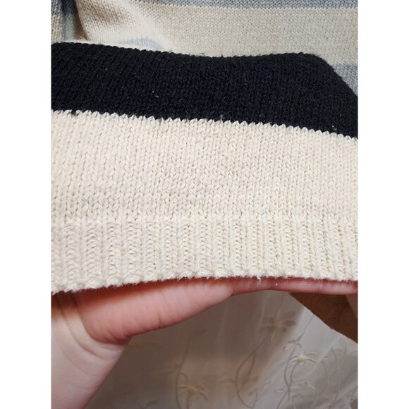 ANDTHEWHY WOMENS M/L BEIGE MULTICOLOR WIDE STRIPE SWEATER CHUNKY KNIT NAUTICAL - Picture 4 of 11